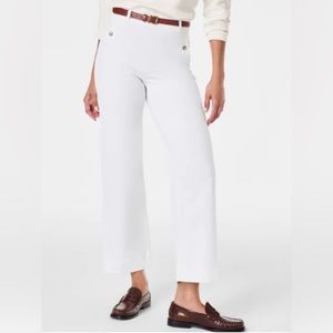 Stretch Twill Cropped Wide Leg Pant, White, Medium